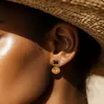 LIVKE retro tiger eye stone brass gold-plated earrings, showing high-end and fashionable