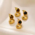 LIVKE retro tiger eye stone brass gold-plated earrings, showing high-end and fashionable
