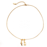 18K Gold Circular Lock Necklace 1 Close-up of LIVKE’s electroplated 18K gold brass zircon stone necklace with a round lock clasp, styled over a chic neckline.