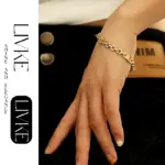 18K Gold-Plated Cubic Zirconia Watch Band Bracelet 3 LIVKE’s gold watch band bracelet with geometric zirconia links, styled with a leather folio for modern power dressing.