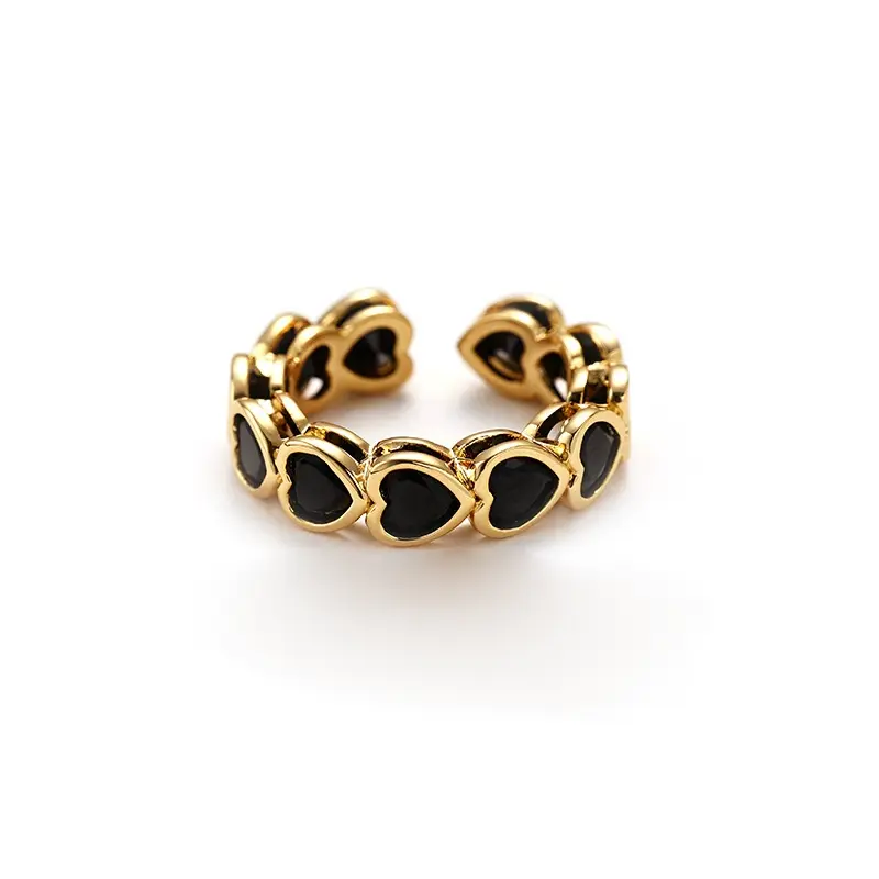 LIVKE’s French-inspired black heart adjustable ring on a hand with black nail polish, styled for edgy everyday elegance.