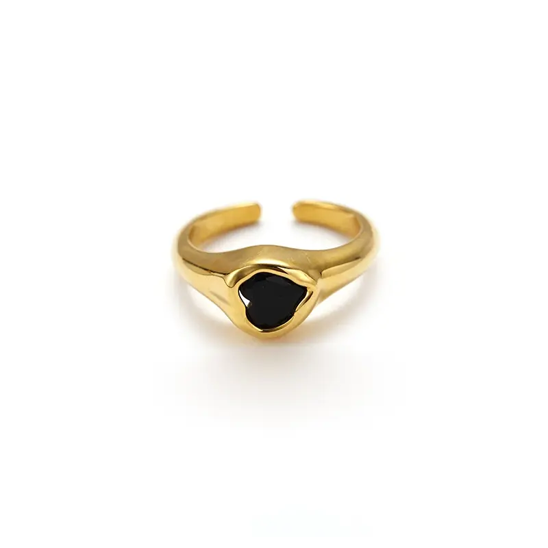 LIVKE’s French-inspired black heart adjustable ring on a hand with black nail polish, styled for edgy everyday elegance.
