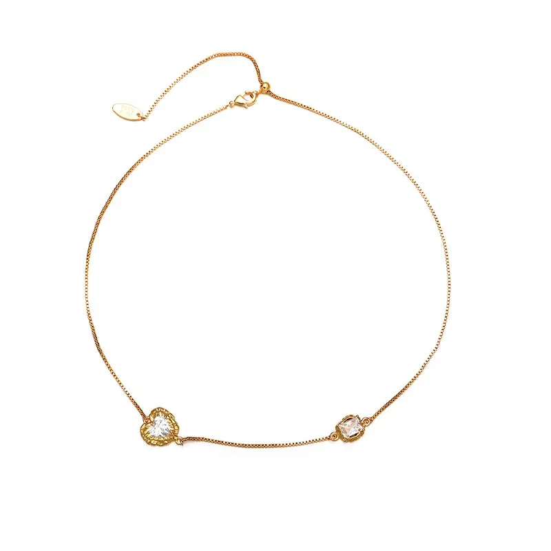 LIVKE’s gold minimalist zirconia necklace styled with a white blouse for office-ready elegance.