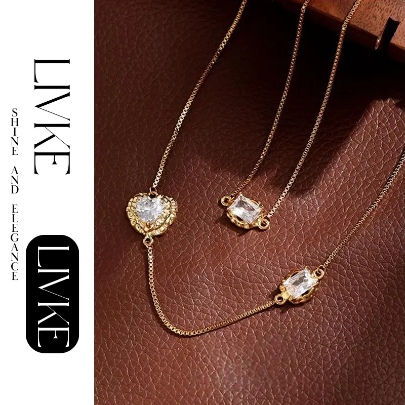LIVKE’s gold minimalist zirconia necklace styled with a white blouse for office-ready elegance.