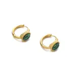 Vintage Malachite Stud Earrings 1 LIVKE’s gold malachite stud earrings styled with a white linen shirt for minimalist office elegance.