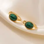 Vintage Malachite Stud Earrings 3 LIVKE’s gold malachite stud earrings styled with a white linen shirt for minimalist office elegance.