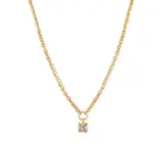 Vintage Square Zircon Pendant Necklace 1 LIVKE’s gold-plated square zircon pendant necklace styled with a white silk blouse for timeless elegance.