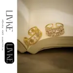 LIVKE’s gold vintage star open ring with cubic zirconia, stacked with moon and crystal bands for boho-chic style.