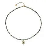 18K Gold-Plated Brass Natural Stone Necklace 5 Adjustable LIVKE brass necklace with amethyst and turquoise beads layered over linen dress for bohemian everyday style.