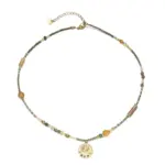 18K Gold-Plated Brass Natural Stone Necklace 1 Adjustable LIVKE brass necklace with amethyst and turquoise beads layered over linen dress for bohemian everyday style.