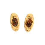 Tiger Eye Teardrop Earrings 3 Woman wearing LIVKE teardrop tiger eye earrings with tailored blazer, showcasing minimalist office jewelry with natural stone accents