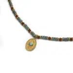 18K Gold Round Beaded Necklace 6 Woman wearing LIVKE cubic zirconia sweater necklace with knitwear and blazer, showcasing versatile minimalist jewelry for work and casual outfits