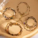 Multi-Color Natural Stone Necklace 4 Woman wearing LIVKE multi-color stone necklace at desert festival, showcasing boho jewelry with adjustable gold pendant