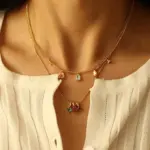 Rainbow Prismatic Zirconia Pendant Necklace 2 Woman wearing LIVKE multicolor zirconia necklace transitioning from office blazer to cocktail dress, showcasing prismatic jewelry for versatile styling