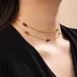 Tri-Bead Adjustable Necklace 2 LIVKE gold-plated adjustable tri-bead necklace styled as double layers with minimalist pendants, showing day-to-night versatility