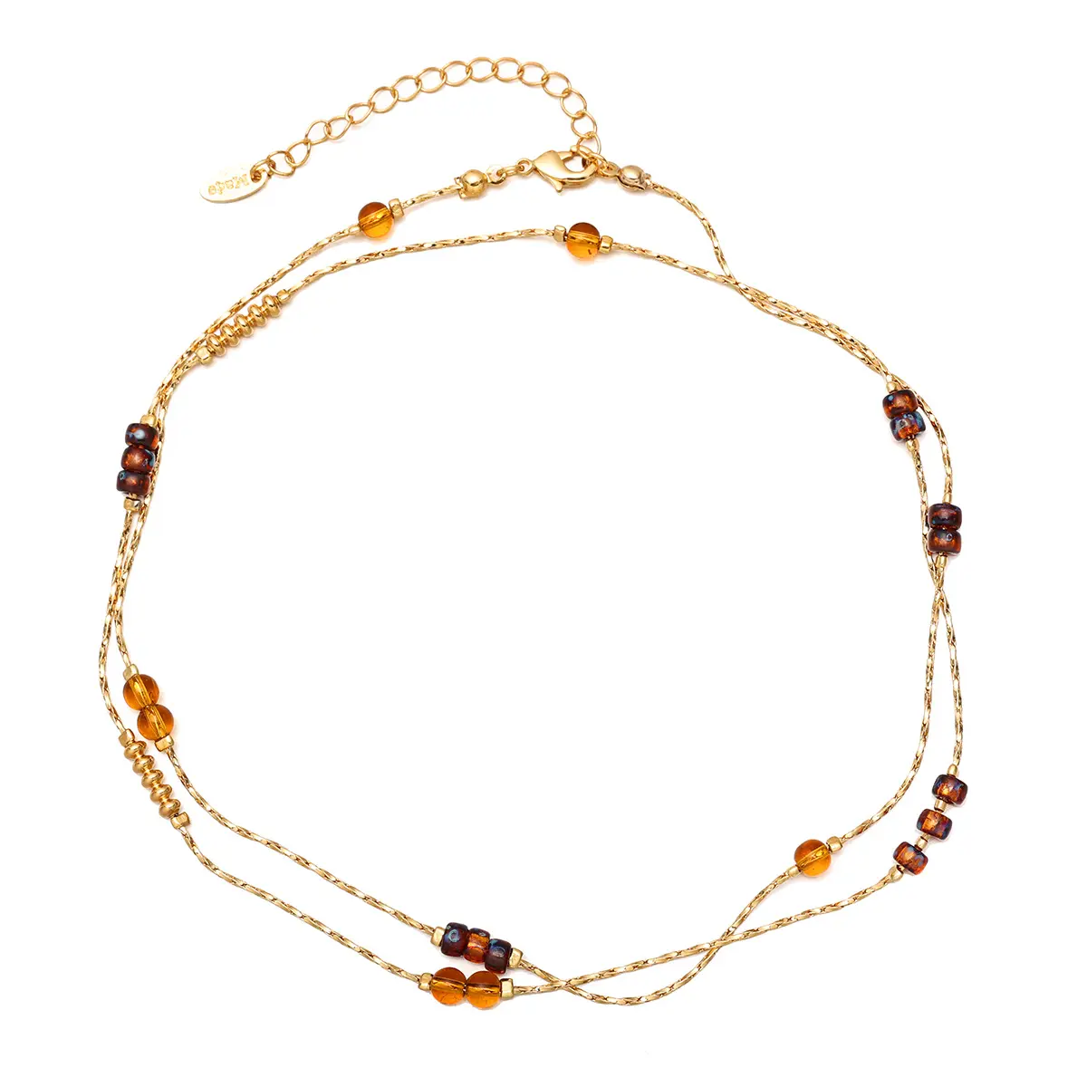 LIVKE gold-plated adjustable tri-bead necklace styled as double layers with minimalist pendants, showing day-to-night versatility
