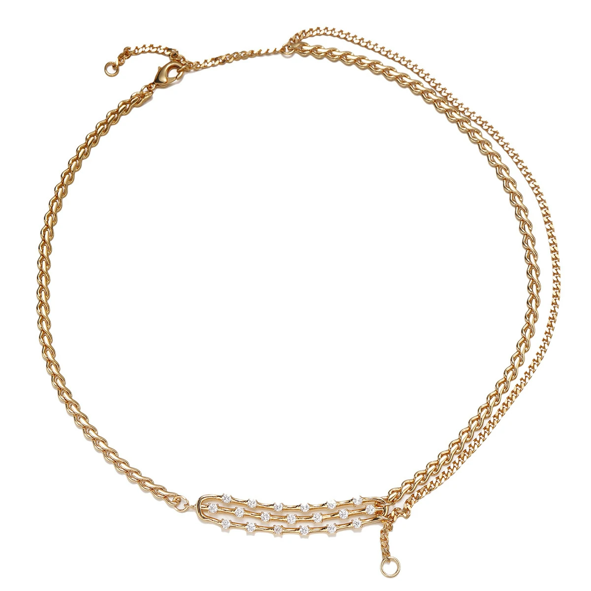 LIVKE gold-plated adjustable chain necklace with cubic zirconia stones, layered with minimal pendants for everyday jewelry styling