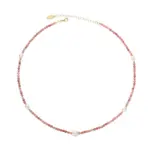 Amethyst & Freshwater Pearl Curved Chain 1 Close-up of LIVKE Y2K mystic necklace with raw amethyst, pearl, and cubic zirconia on model with holographic eyeshadow, showcasing edgy boho jewelry