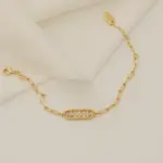 Chunk Flower Bracelet 3 Gold chunky chain bracelet with crystal-encrusted floral pendant, perfect for statement jewelry lovers and art deco inspired accessories