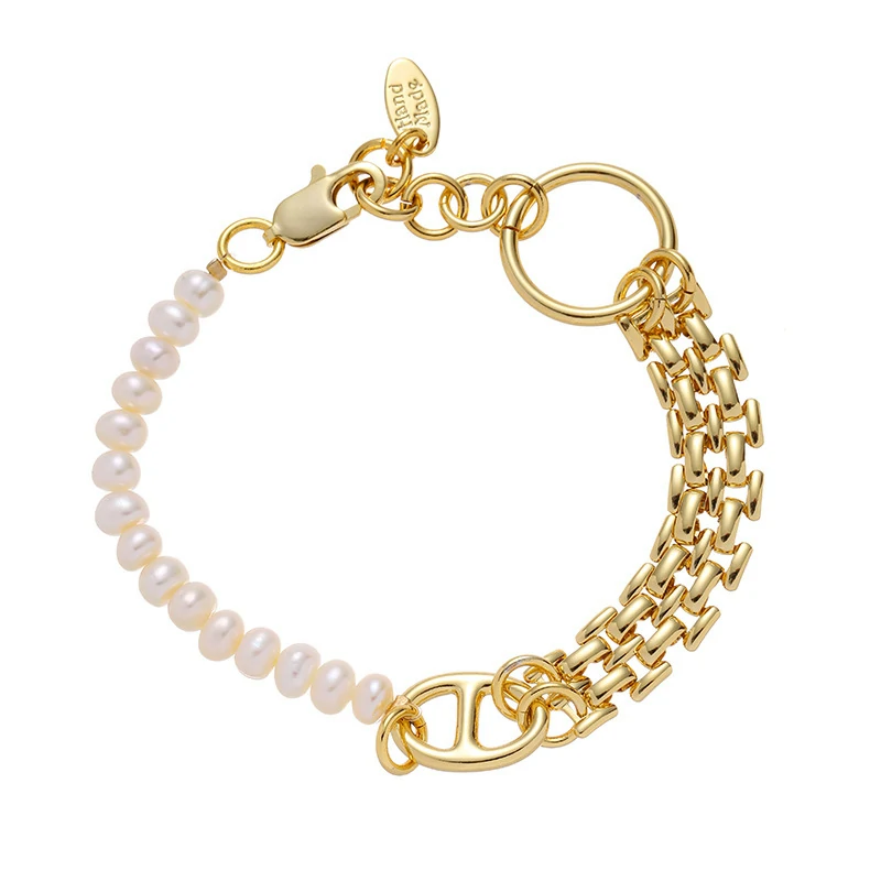 18K gold plated chain bracelet with white freshwater pearls, perfect for minimalist jewelry stacking and meaningful gifts for women
