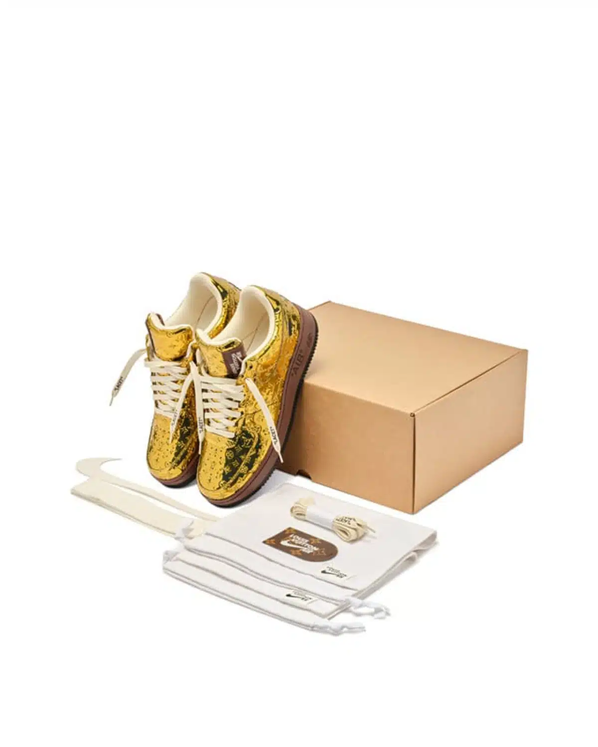 Kivne Louis Vuitton x Nike Air Force 1 “Gold.”