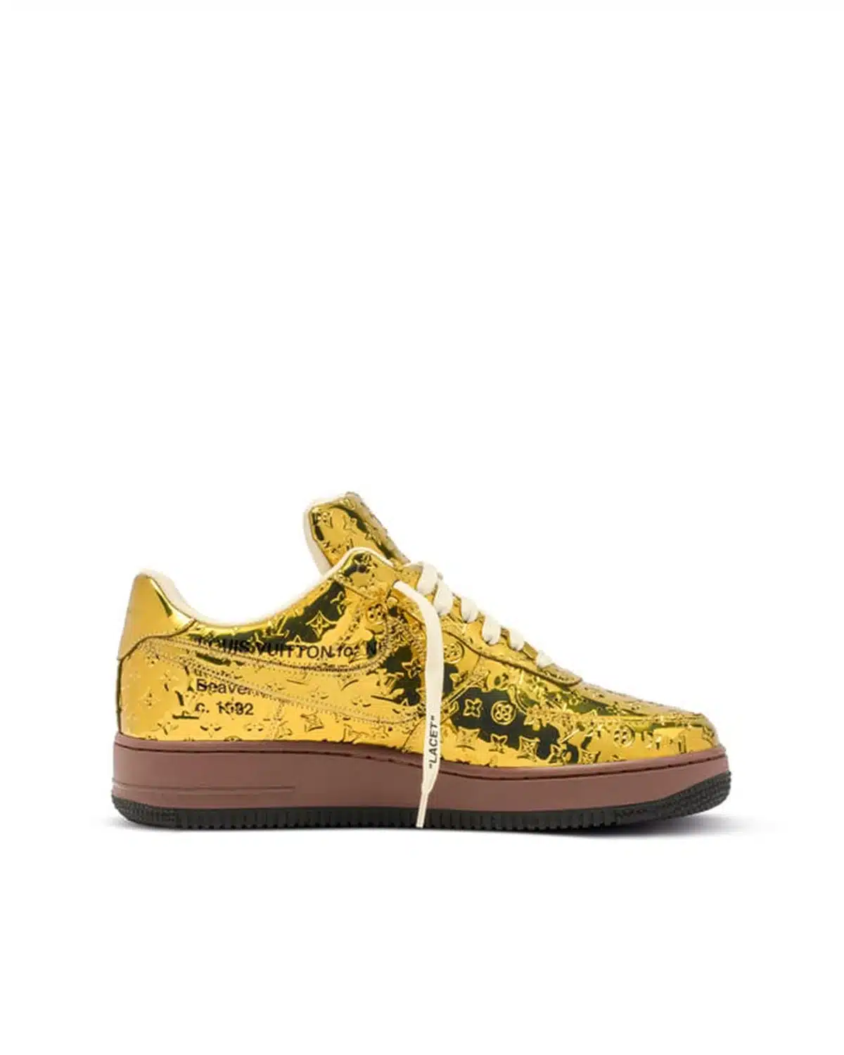Kivne Louis Vuitton x Nike Air Force 1 “Gold.”