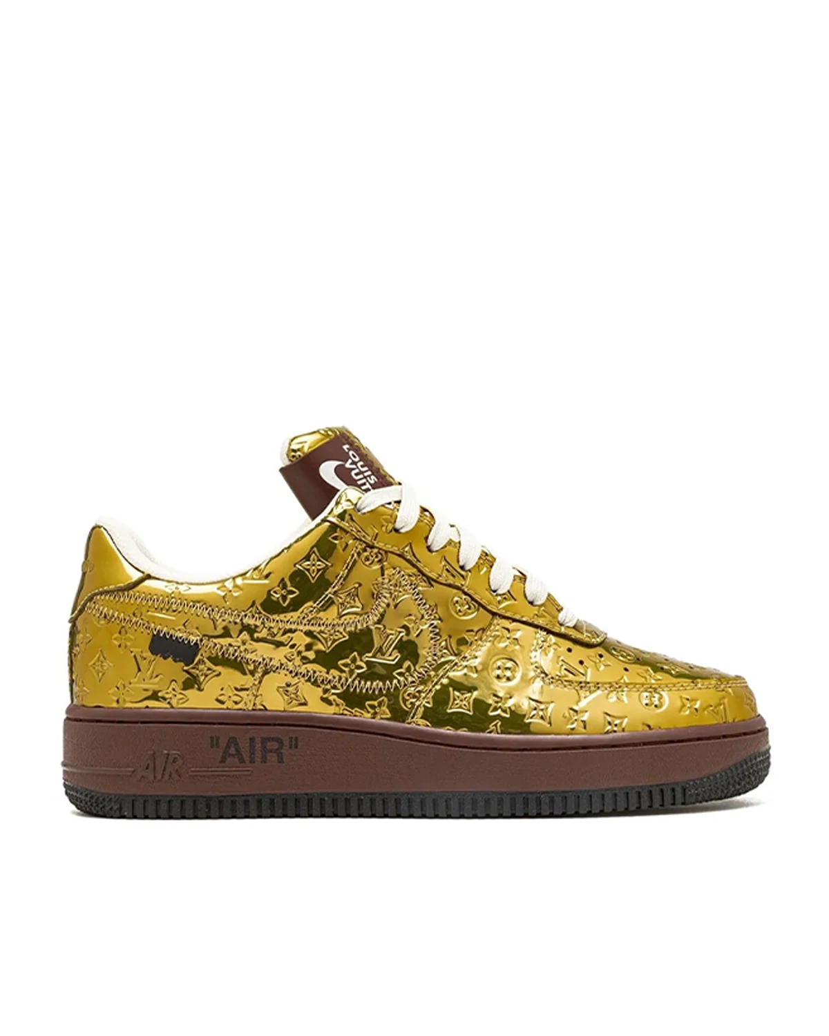 Kivne Louis Vuitton x Nike Air Force 1 “Gold.”